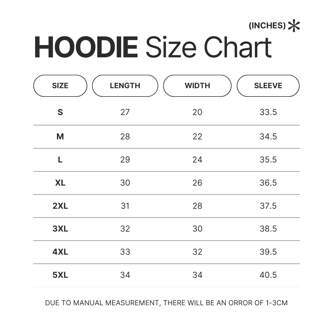Hoodie Size Chart - Blink 182 Band Store