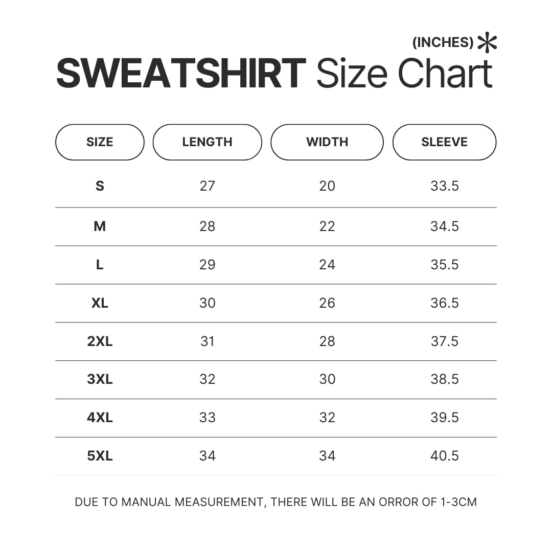 Sweatshirt Size Chart - Blink 182 Band Store